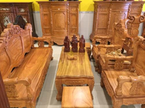 Bộ bàn ghế louis gỗ gõ đỏ tay 12 cổ điển sang trọng
