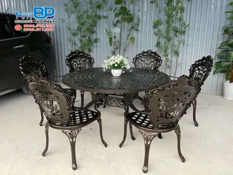 bộ bàn ghế nhôm đúc thanh lý cổ điển BGNDBP013