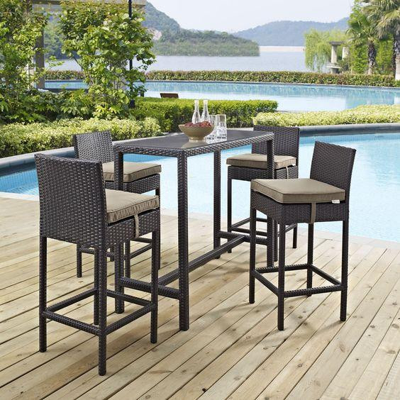 Bộ bàn ghế nhựa giả mây quầy bar phù hợp với không gian