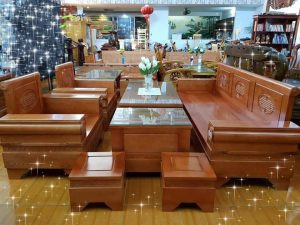 Bộ bàn ghế Pháo Sồi hoàn chỉnh đặt trong không gian phòng khách