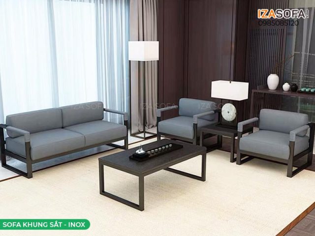 Bộ bàn ghế phòng khách bằng sắt sơn tĩnh điện màu đen sang trọng