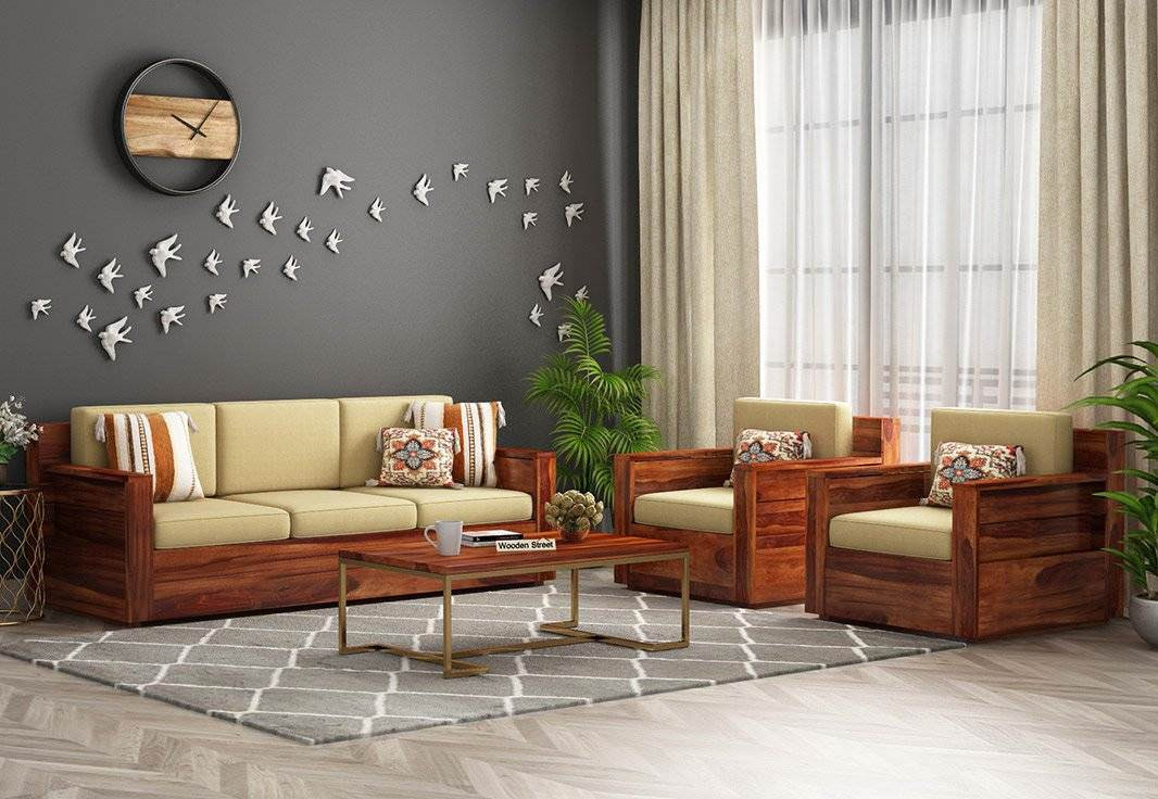 Bộ bàn ghế phòng khách chung cư nhỏ màu nâu cánh gián đẹp bắt mắt