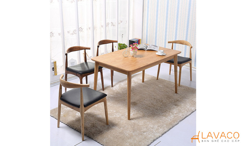 Bộ bàn ghế phòng khách kết hợp bàn ăn 4 người, mặt gỗ veneer sang trọng