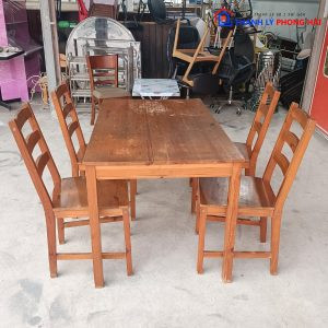 Bộ bàn ghế quán ăn cũ bằng gỗ 4 ghế thanh lý