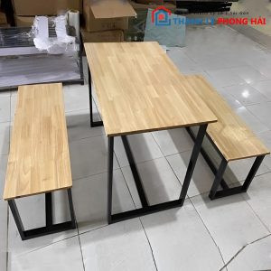 Bộ bàn ghế quán ăn cũ gỗ cao su bền đẹp
