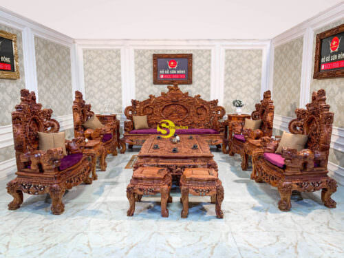 Bộ bàn ghế salon gỗ Cẩm Lai Rồng Phượng