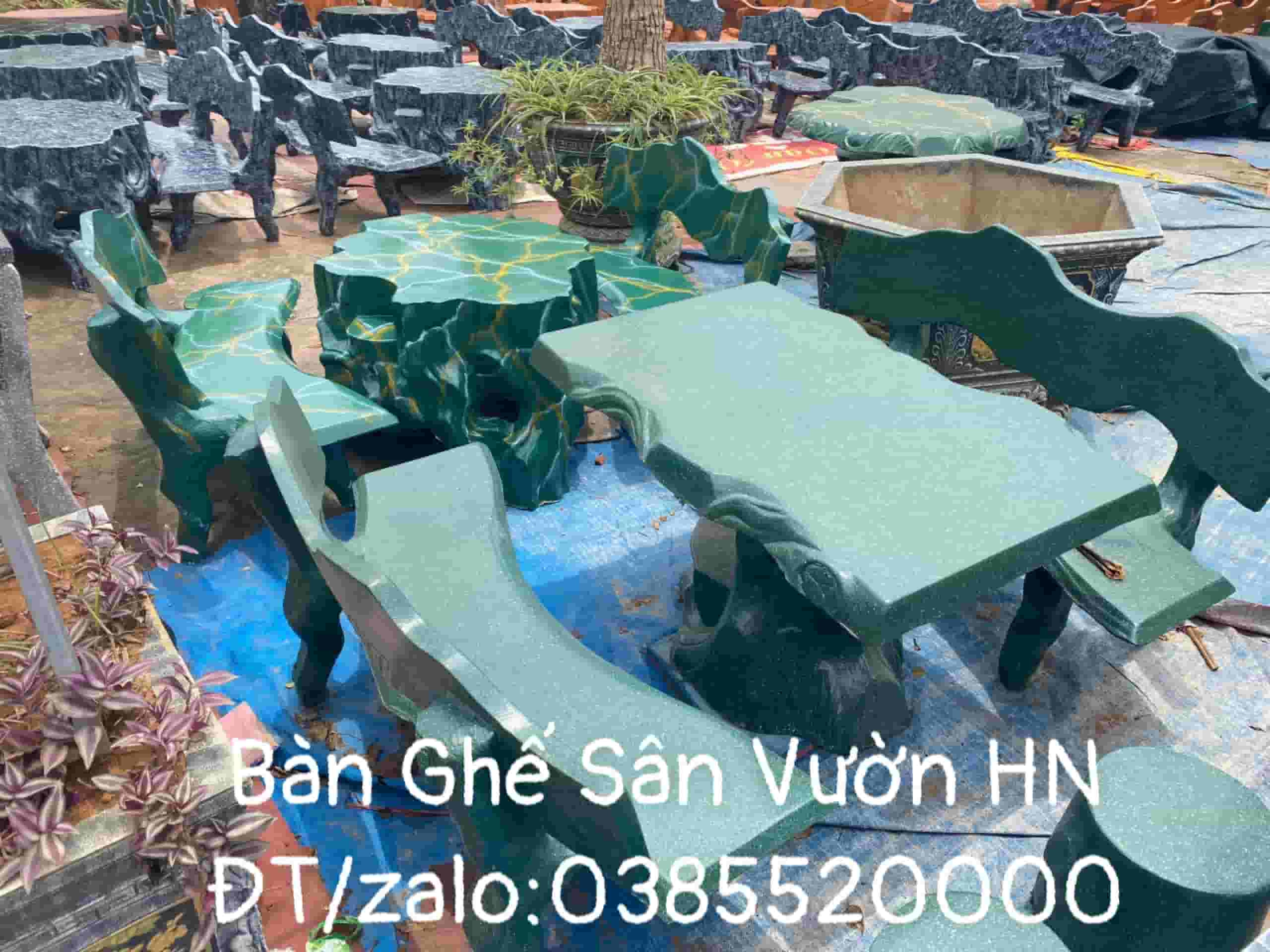 Bộ bàn ghế sân vườn xi măng cốt sắt giả đá cẩm thạch cao cấp với 1 bàn 5 đôn