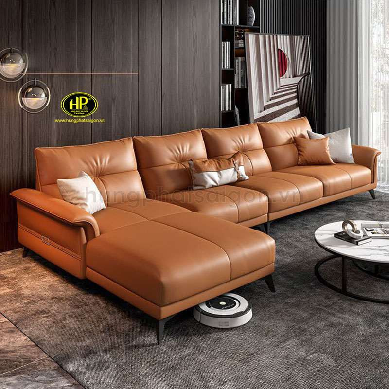 Bộ bàn ghế sofa da hiện đại, màu da bò