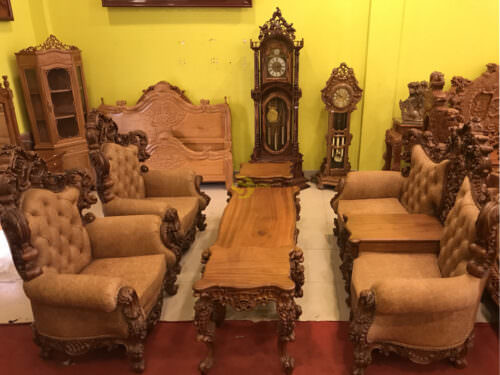 bộ bàn ghế sofa tân cổ điển bọc da