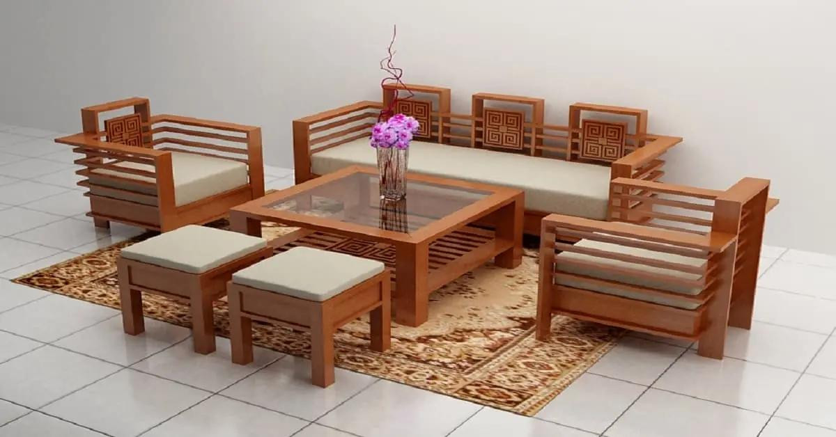 Bộ bàn ghế tiếp khách văn phòng nhỏ gọn làm từ gỗ tự nhiên với đường vân đẹp mắt