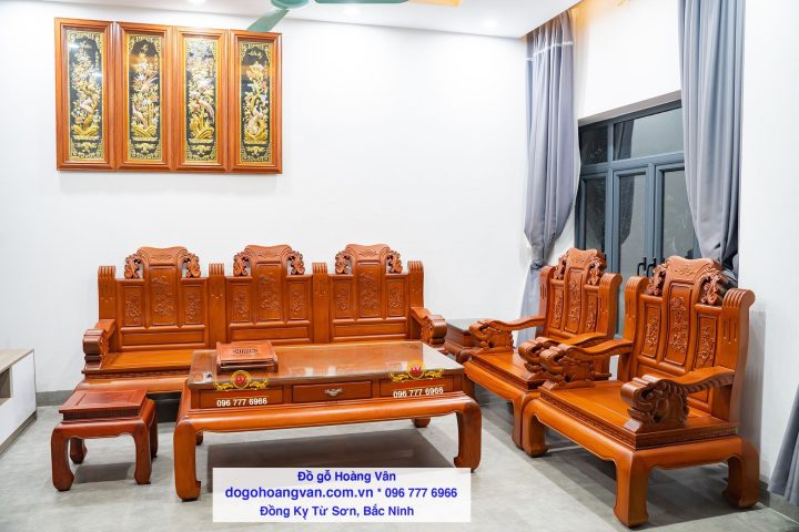 Bộ bàn ghế triện chạm khắc tinh xảo cho phòng khách