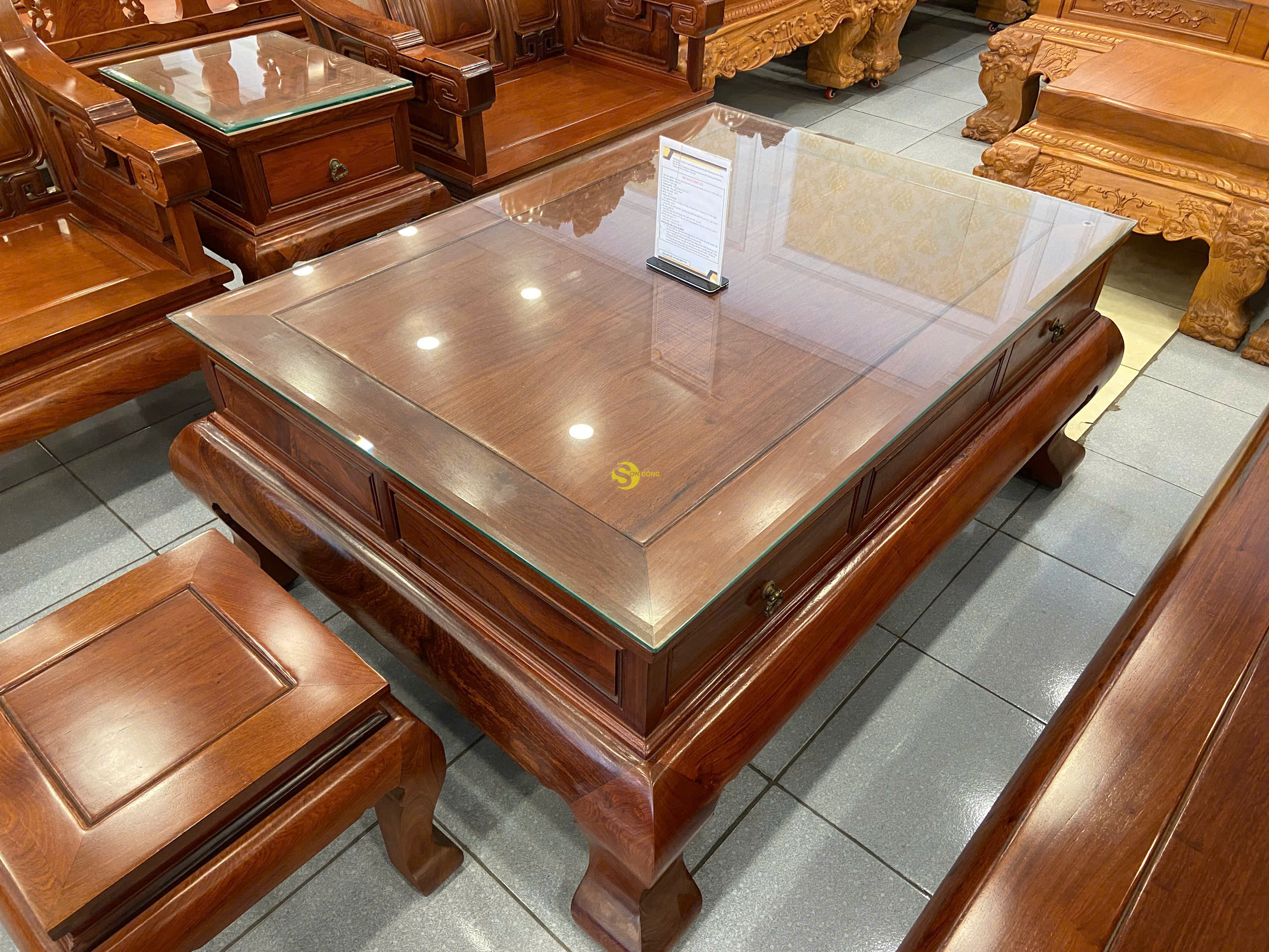 Bộ bàn ghế triện mây 6 món chân 12 đầy đủ chi tiết