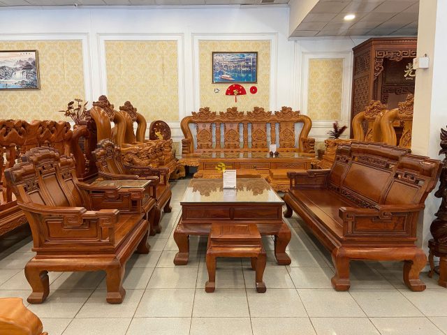 Bộ bàn ghế triện mây gỗ hương Lào sang trọng cho phòng khách