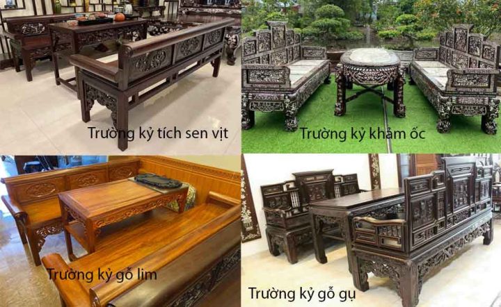 Bộ bàn ghế trường kỷ gỗ gụ chạm khắc tinh xảo
