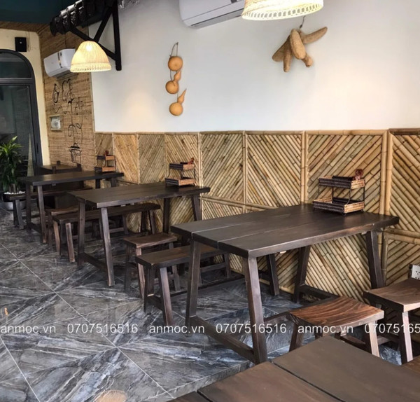 Bộ bàn gỗ thông ghép sơn trắng trang nhã đẹp mắt