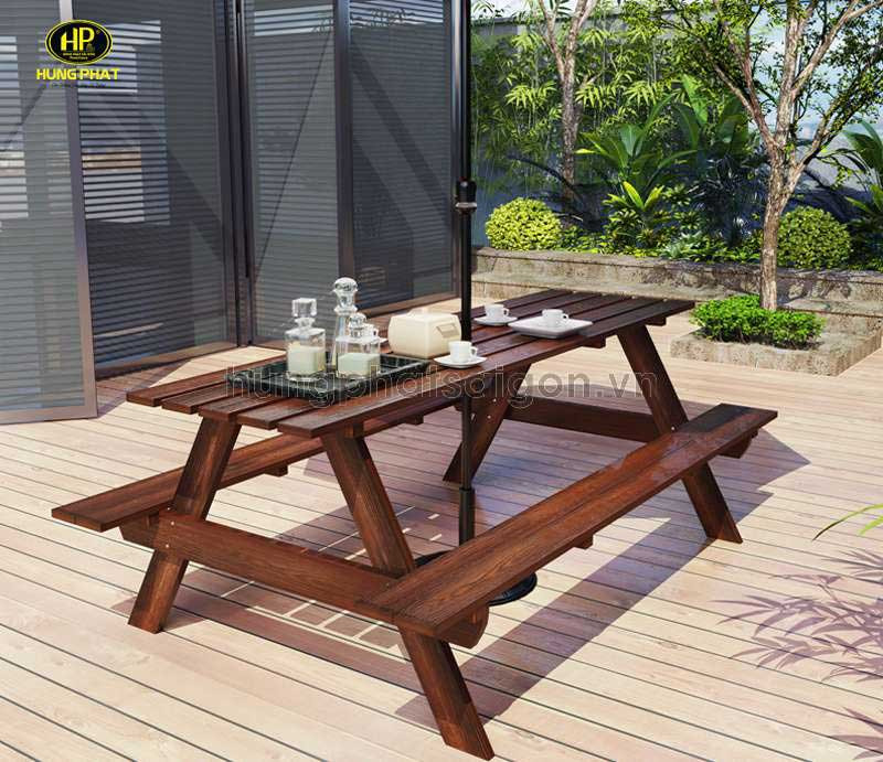 Bộ bàn trà gỗ tự nhiên nguyên khối ngoài trời