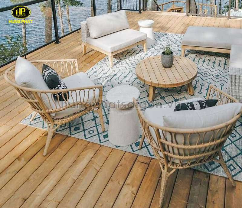 Bộ bàn trà gỗ uống trà ngoài trời chân thấp