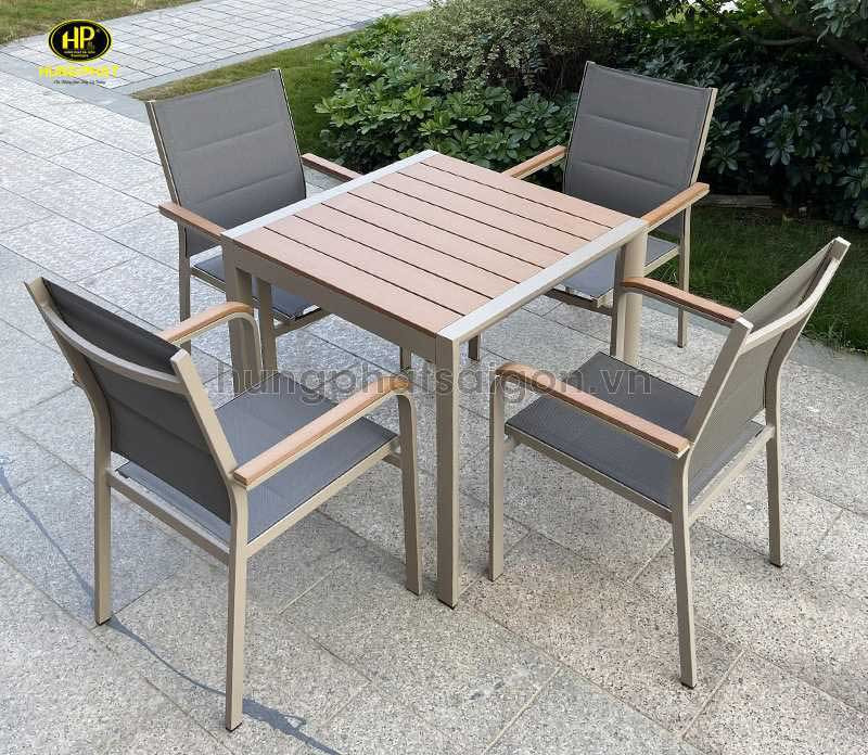 Bộ bàn trà gỗ uống trà ngoài trời hình vuông