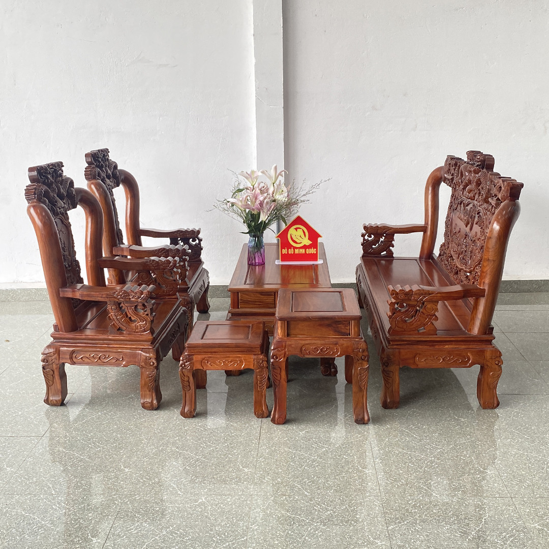Bộ ghế gỗ Hương Đỉnh Rồng Bát Tiên 10 món, tôn vinh vẻ đẹp phòng khách