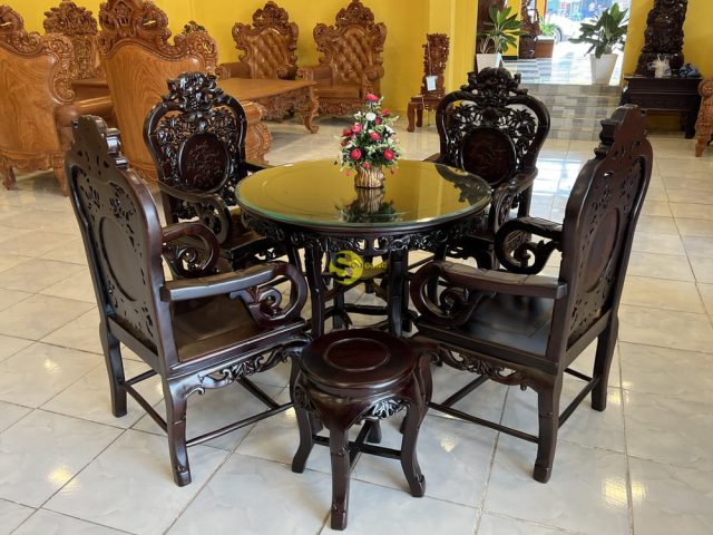 Bộ ghế gỗ trắc 7 món với thiết kế nho trúc sang trọng