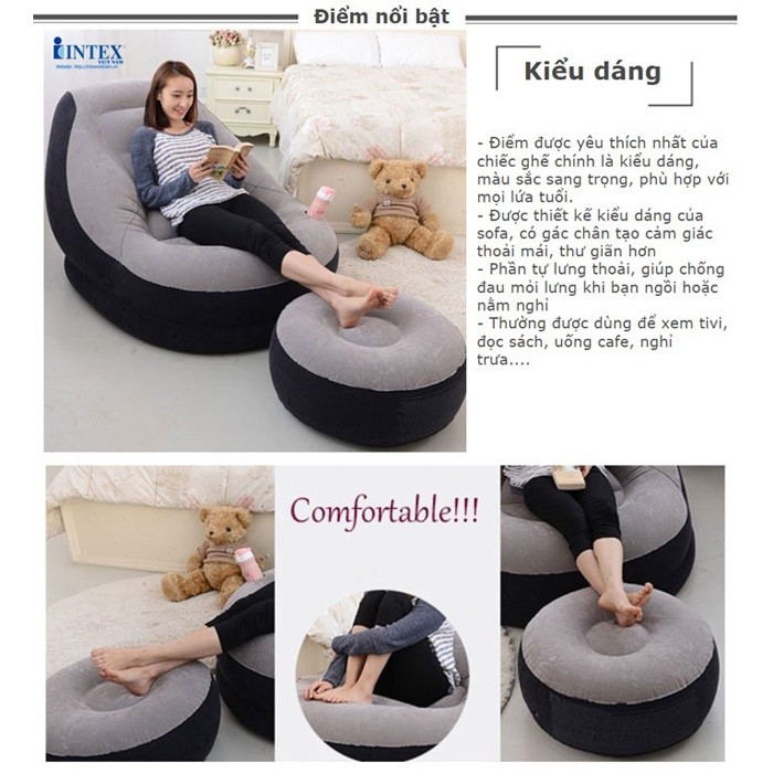 Bộ ghế hơi tựa lưng Intex 68564 kèm đôn gác chân tiện lợi