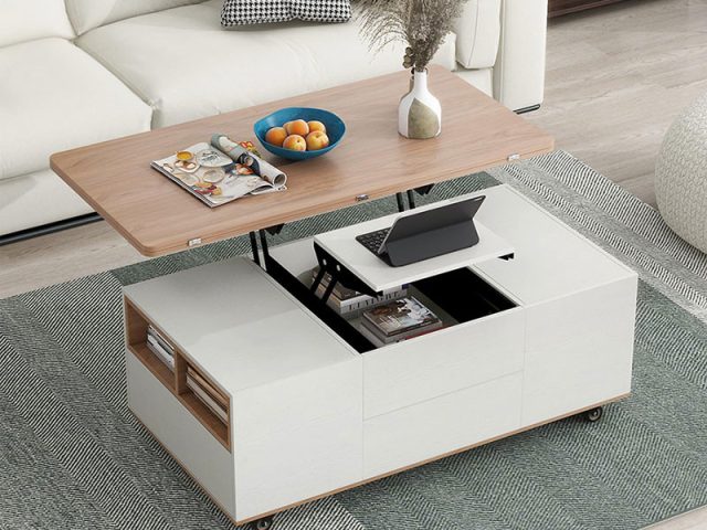 Bộ ghế sofa kết hợp bàn ăn thông minh có khả năng nâng hạ tiện lợi, màu sắc trang nhã.