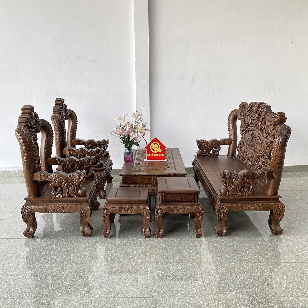 Bộ sofa Bát Tiên Đỉnh Rồng gỗ Mun Nam Phi cho phòng khách đẳng cấp