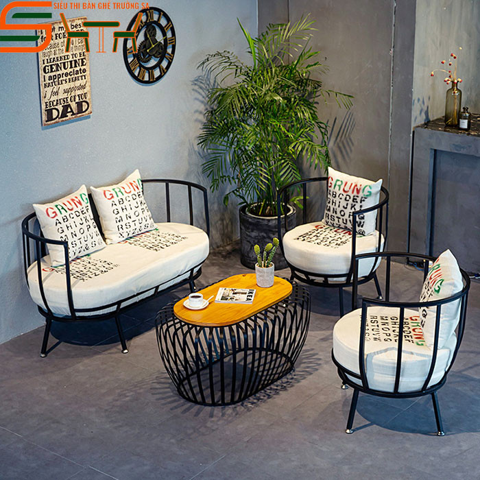 Bộ sofa cafe khung sắt bọc nệm êm ái, hiện đại cho quán cafe trong nhà tại Hà Nội