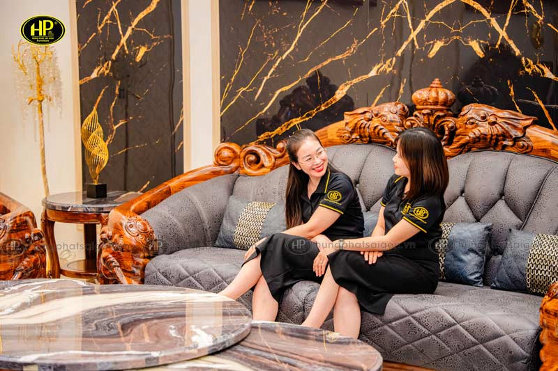 bộ sofa gỗ mun bọc da cao cấp cho phòng khách Vĩnh Long