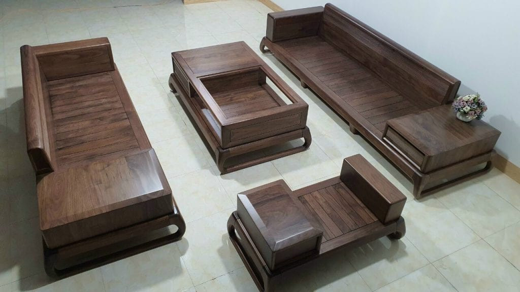 Bộ sofa gỗ nguyên khối Óc Chó nhập khẩu, toát lên vẻ đẹp sang trọng, tinh tế và đẳng cấp cho không gian sống