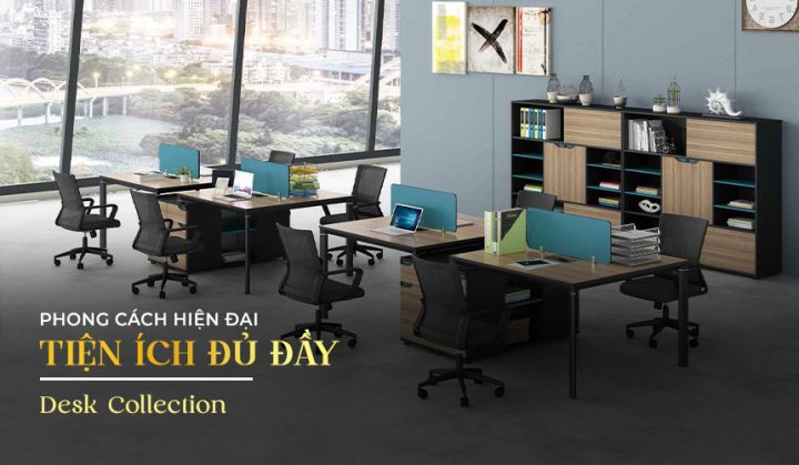 Bộ sưu tập mẫu bàn làm việc văn phòng hiện đại với đầy đủ tiện ích
