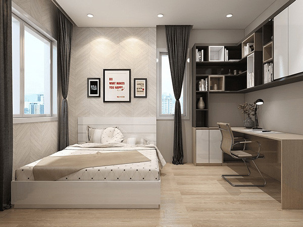 Bố trí bàn làm việc trong phòng ngủ giữ khoảng cách với giường
