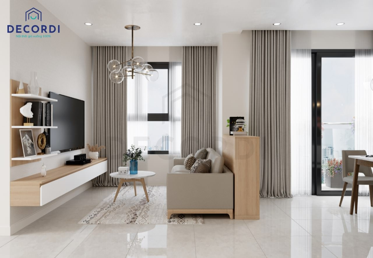 Bố trí phòng khách chung cư nhỏ với bộ sofa gỗ sang trọng