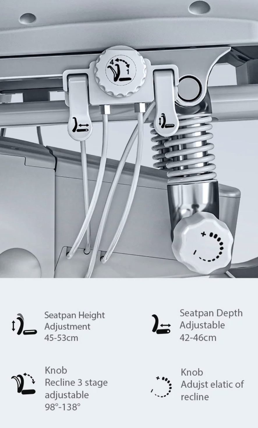 Các nút điều khiển thông minh dưới ghế công thái học Sihoo S300