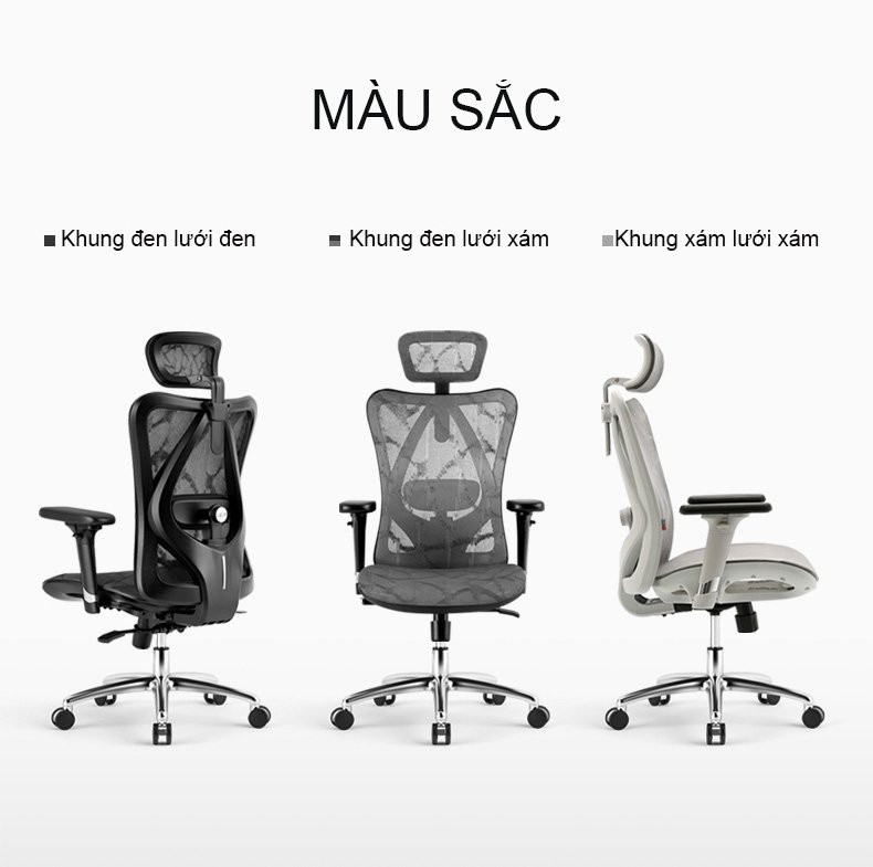 Các tùy chọn màu sắc của ghế công thái học Sihoo M57
