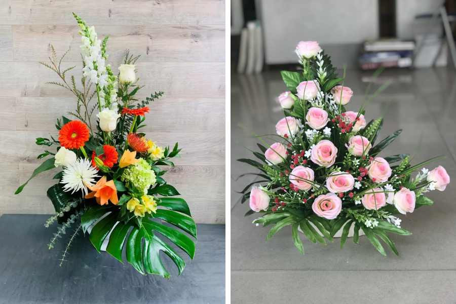 Cắm hoa để bàn uống nước kiểu chóp nón