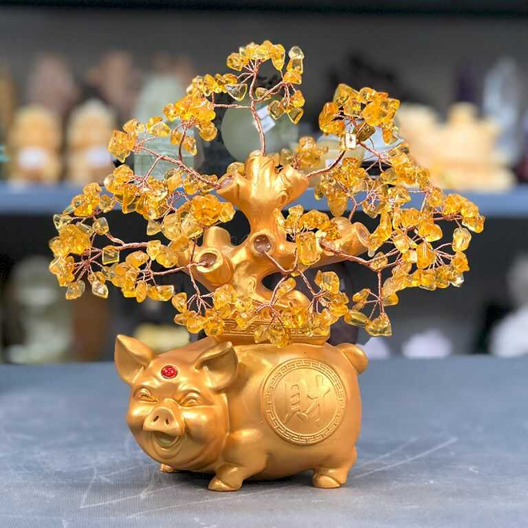 Cây tài lộc bằng đá thạch anh thu hút tài lộc trên bàn làm việc