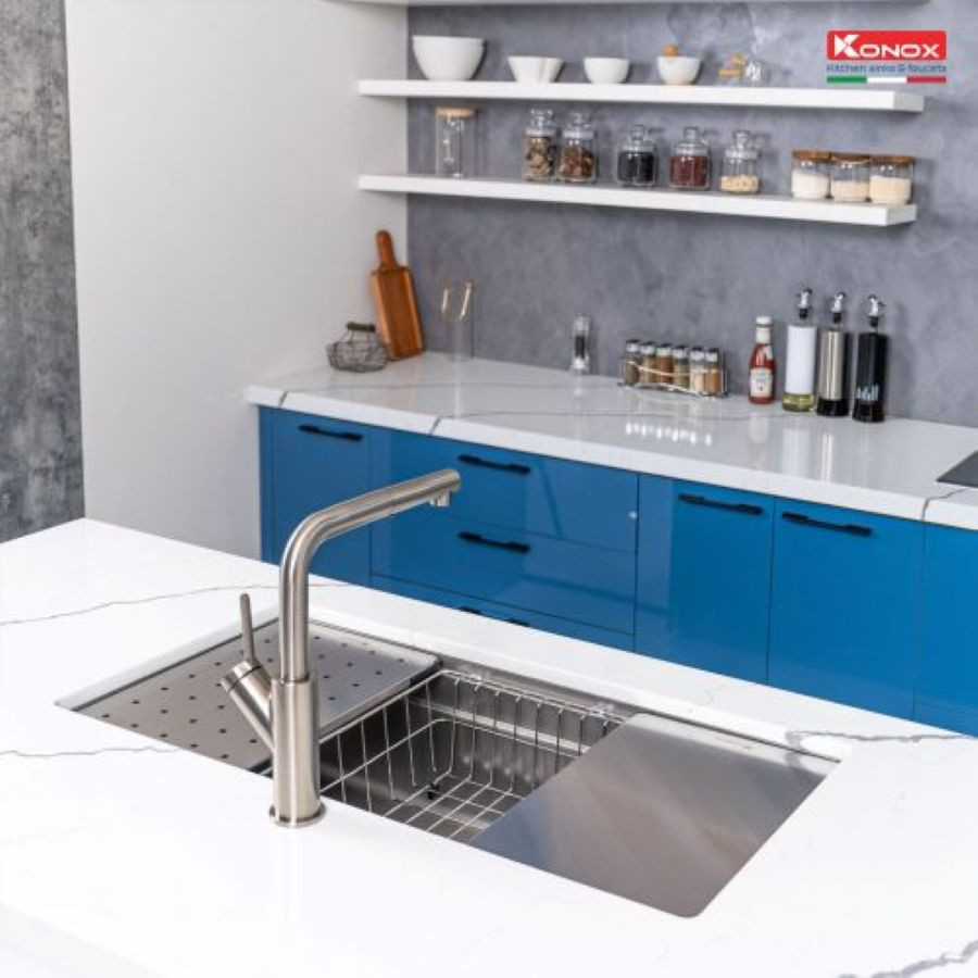 Chậu rửa đơn lớn cho bàn đảo rộng