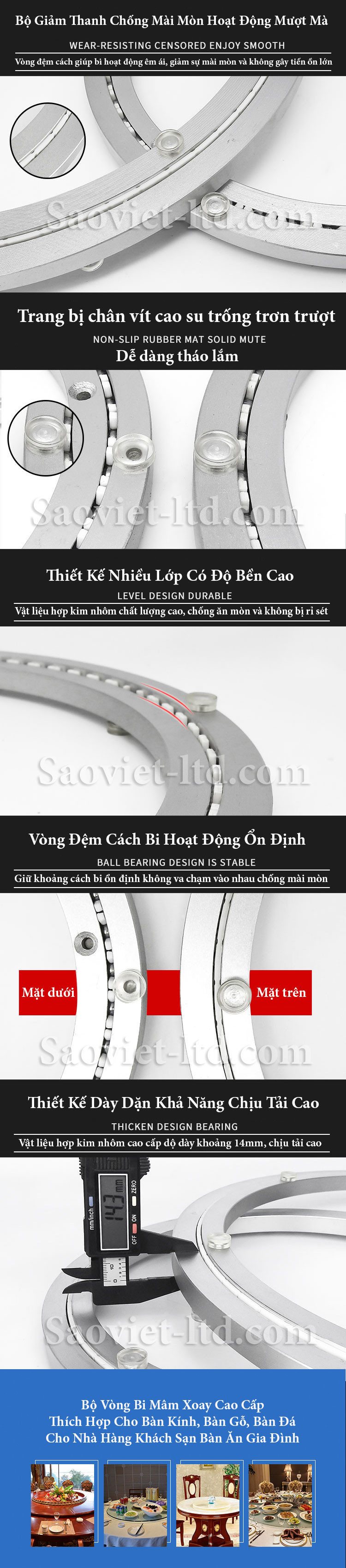 Chi tiết cấu tạo vòng bi mâm xoay bàn ăn, đảm bảo sự ổn định và trơn tru