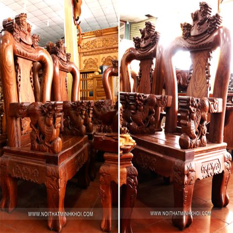 Chi tiết chạm khắc tinh xảo trên bộ bàn ghế gỗ phòng khách 10 món bằng gỗ Cẩm Lai