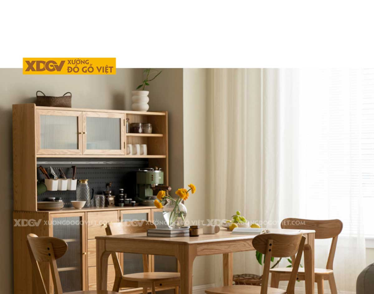 Chi tiết góc bo cong liền mạch của bàn ăn gỗ 4 ghế làm từ gỗ Sồi tự nhiên