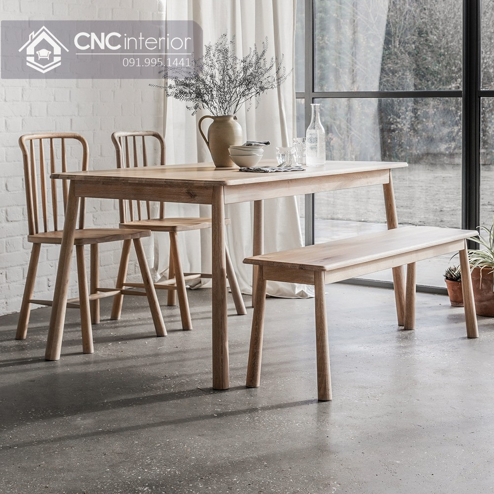 Chi tiết mặt bàn ăn tối giản gỗ sồi tự nhiên, bền đẹp