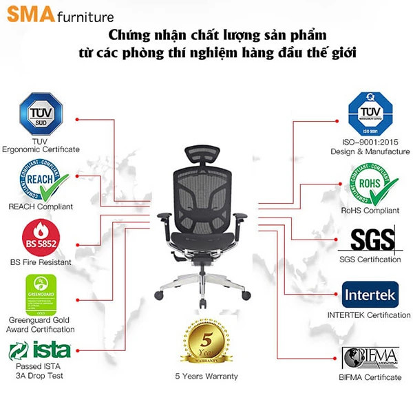 Chứng nhận chất lượng quốc tế của ghế công thái học Dvary Butterfly