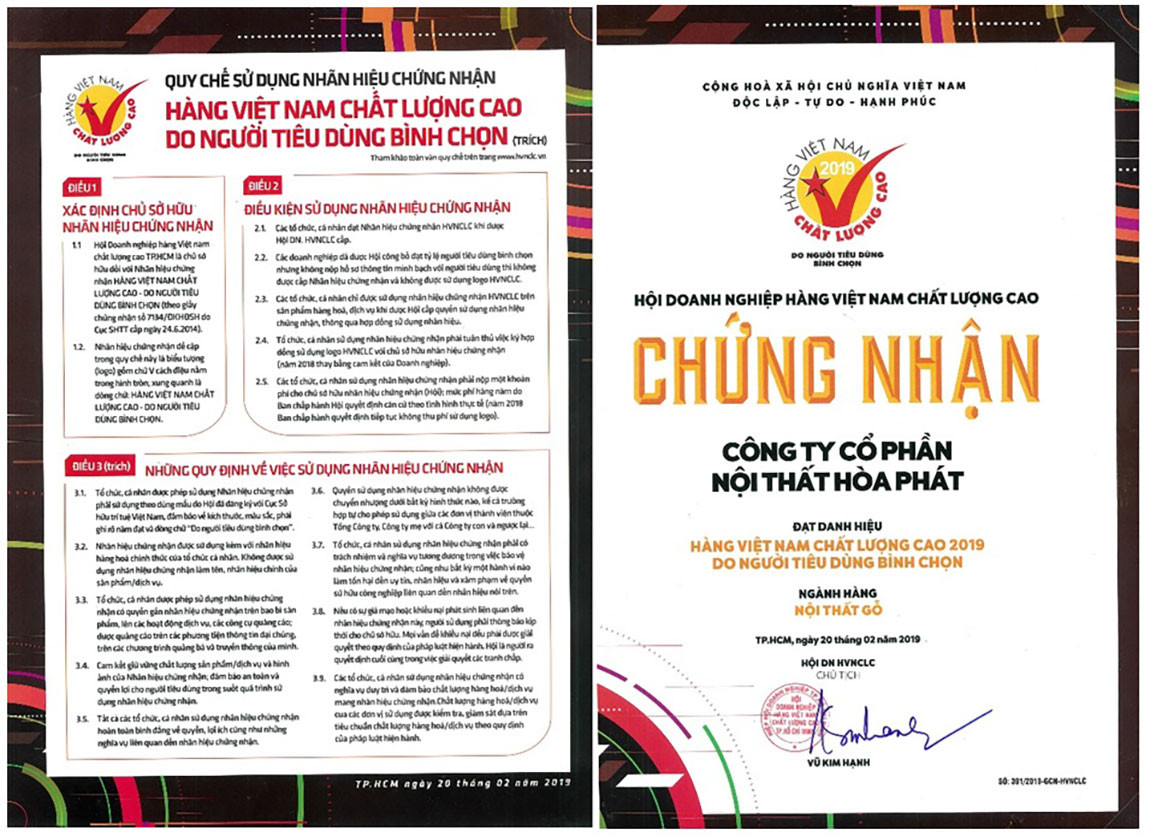 Chứng nhận chất lượng sản phẩm nội thất Việt Nam