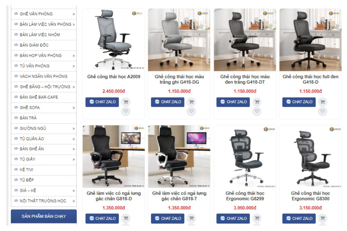 Cửa hàng ghế công thái học Nội thất Lương Sơn Hà Nội