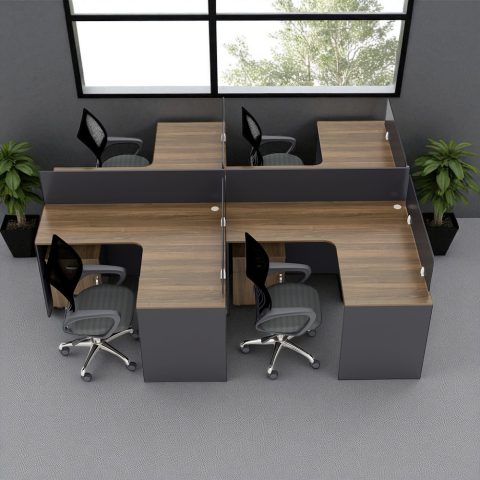 Cụm bàn làm việc 4 người Yota với hộc tủ phụ