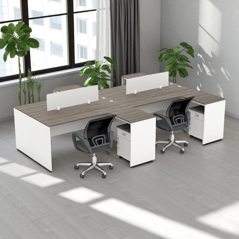 Cụm bàn làm việc 4 người Yota với vách ngăn kính