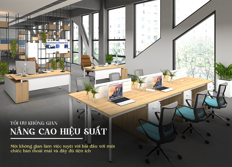 Cụm bàn làm việc nhóm hiện đại tối ưu không gian văn phòng, tăng cường tương tác đồng nghiệp
