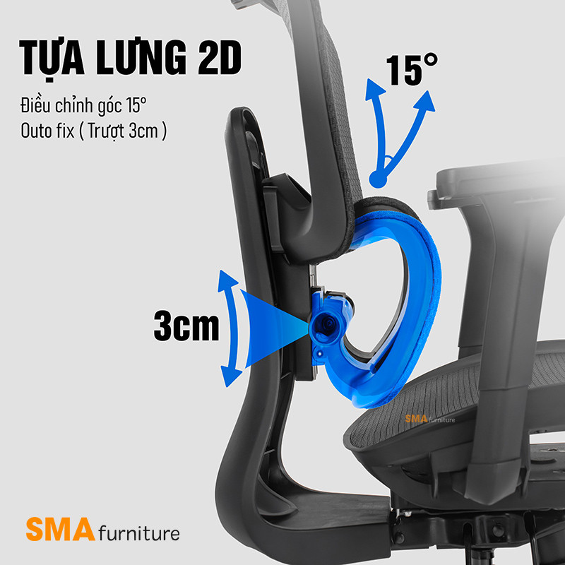 Đệm thắt lưng điều chỉnh 15 độ của ghế công thái học SMA Mirai Pro