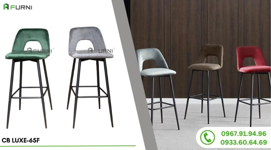 Ghế bar ngồi bàn đảo bếp lưng cao nệm nhung chân sắt CB LUXE-65F